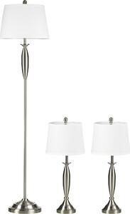 Fortuna Lai Set di 3 lampade Lampada da terra e 2 lampade da tavolo E27 argento e bianco per soggiorno camera da letto illuminazione moderna