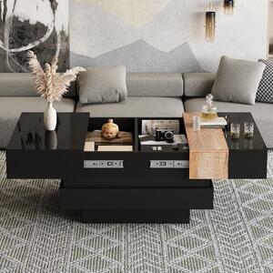 Fortuna Lai 70*70*39 cm tavolino quadrato per soggiorno, tavolino allungabile con vano portaoggetti nascosto, tavolino da tè con design a blocchi di colore, tavolino da salotto lucido, nero, MDF