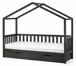 Letto per bambini in legno di pino antracite con letto estraibile e contenitore 90x200 cm DALLAS - Vipack