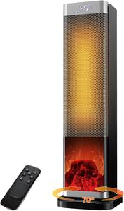 Stufa elettrica da pavimento, 2000 W, 58 cm, oscillazione a 70°, fiamma 3D, LED, timer