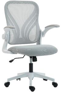 HOMCOM Sedia da ufficio con schienale ribaltabile e braccioli richiudibili, poltrona ergonomica in rete, 73x62x101-111cm, grigio chiaro | Aosom Italy
