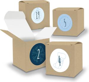 Calendario dell'Avvento da riempire, 24 cubetti da 6,5 cm MARRONE + adesivi V05 Z12