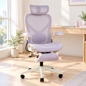 Sedia da ufficio ergonomica STILVORA, dotata di supporto lombare e poggiatesta 3D, sedia pieghevole con braccioli pieghevoli e schienale in rete, sedia da scrivania con pedali poggiapiedi