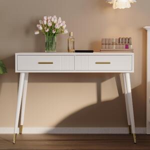 Fortuna Lai Toeletta, specchiera, scrivania con 2 cassetti, gambe in metallo, bianco, dimensioni: H 76 cm × L 100 cm × P 40 cm (senza specchio)