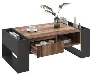 Tavolino Fortuna Lai in legno venato con 1 cassetto e vani portaoggetti, nero + grigio