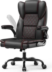 Sedia da ufficio, ampia sedia ergonomica con supporto lombare regolabile, poltrona in ecopelle per ufficio, sedia girevole con braccioli ripiegabili, poltrona reclinabile per ufficio e casa, colore nero