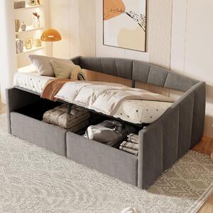 Fortuna Lai Divano letto imbottito 140*200 cm, con supporto idraulico, con rete a doghe e braccioli, classiche righe, versatile letto matrimoniale, tessuto in velluto delicato sulla pelle, grigio