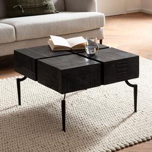 FineBuy tavolino in legno massiccio nero acacia quadrato 60x60 cm - tavolo moderno da salotto 4 blocchi - tavolo di design con gambe in metallo in stile industriale