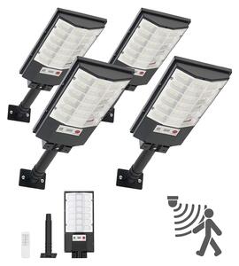 Lampada solare a LED per strada - Set da 4 - 500 W - 50.000 lm - Con sensore crepuscolare - Rilevatore di movimento - Impermeabile IP65 - Illuminazione esterna per vialetti e cortili