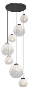 Lampada a sospensione moderna nera con vetro bianco rotondo a 7 luci - Misty