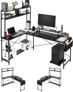 Scrivania da gaming - Scrivania angolare a forma di L 170 cm - Con supporto per monitor - Supporto scorrevole per CPU - Capacità di carico 68 kg - Scrivania per computer - Per l'ufficio domestico