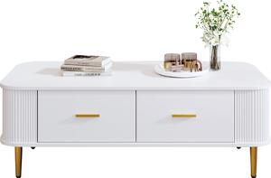 Tavolino Fortuna Lai con 4 cassetti - tavolino da salotto con angoli curvi e lati ondulati - in MDF bianco