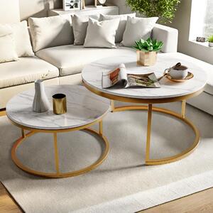 Tavolino Fortuna Lai in look marmo (set, 2 pezzi), 2 in 1, Ø 80 x 45/Ø 60 x 33 cm, struttura in metallo