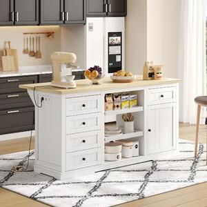 Mobile contenitore Fortuna Lai, ideale per cucina, sala da pranzo e soggiorno, con 5 cassetti, 2 ripiani estraibili, piano di appoggio ribaltabile e prese di corrente integrate. Colore: bianco. Dimensioni: 150 x 65 x 75 cm
