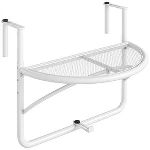 Outsunny Tavolino da Balcone Pieghevole, Metallo, 3 Altezze Regolabili, da Appendere alla Ringhiera, 60x45x50cm, Bianco|Aosom
