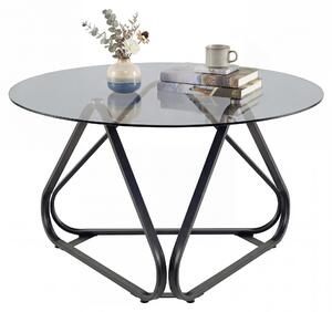 Tavolino da caffè rotondo KOMFOTTEU, diametro 80 cm, tavolo da salotto con piano in vetro temperato, struttura triangolare robusta e piedini regolabili, tavolino ausiliario indipendente per soggiorno, camera da letto e ufficio