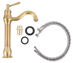 Miscelatore monocomando per lavabo, rubinetto girevole per acqua calda e fredda in bagno, con 2 tubi flessibili, rame