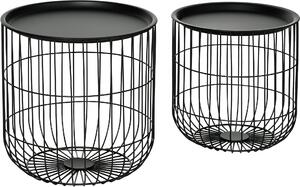 Fortuna Lai Set di 2 tavolini da salotto Tavolino da caffè in stile scandinavo con spazio contenitivo in acciaio nero per soggiorno e arredamento moderno