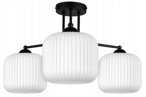 Lampada a soffitto a 3 luci, lampada da soffitto con 3 paralumi bianchi a coste, colore nero, adatta per sala da pranzo, cucina e soggiorno. Modello N898-E3
