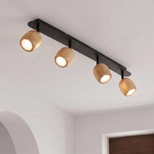 Faretto da soffitto Lindby Sloane, a 4 luci, legno/nero, GU10 Sloane Lindby, dimmerabile, Legno chiaro, Soggiorno / Sala da pranzo, Legno, Moderno, Downlight