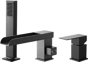 Miscelatore per vasca - Set di miscelatori per bordo vasca a 3 fori - Con doccetta - Miscelatore monocomando - Alta portata - Due modalità di flusso dell'acqua - Nero opaco