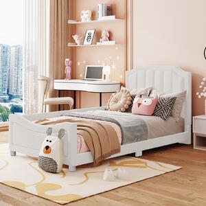 Letto imbottito Fortuna Lai 90x200cm, letto per bambini in flanella, letto piano con 1 telaio laterale e schienale, con rete a doghe e testata, beige