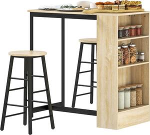 Set tavolo da bar Fortuna Lai con sgabelli, set da 3 pezzi con tavolo da cucina, spazio contenitivo, 2 sgabelli, poggiapiedi, in stile moderno, salvaspazio, per sala da pranzo, cucina, acciaio, rovere