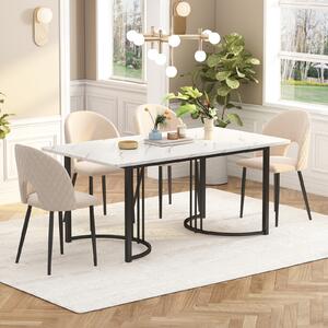 Fortuna Lai Tavolo da pranzo moderno Tavolo rettangolare 140x80cm, tavolo da pranzo in marmo moderno Tavolo da cucina con gambe in metallo per sala da pranzo soggiorno, nero / bianco
