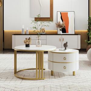 Tavolino 2 in 1, combinazione di tavolino da salotto con 2 cassetti, 70*70*46 + 50*50*40 cm