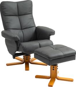 Poltrona relax Fortuna Lai con poggiapiedi, contenitore, imbottita, con funzione reclinabile, girevole a 360°, per camera da letto, soggiorno, in ecopelle, grigio scuro