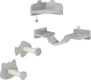 Set di scale per gatti Fortuna Lai, 4 pezzi, mobile tiragraffi con gradini in sisal, doppia piattaforma, grigio chiaro/bianco crema