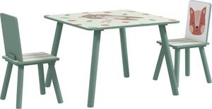Tavolo per bambini Fortuna Lai con 2 sedie, set da pranzo per bambini con 1 tavolo e 2 sedie, grazioso motivo con animali, set per bambini dai 3 agli 8 anni, verde