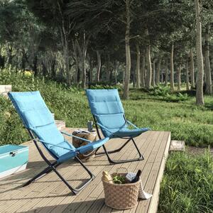Sedia a sdraio da giardino senza cuscino Marsella pieghevole con braccioli in acciaio con seduta in poliestere blu