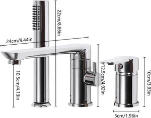 Rubinetteria per vasca - Miscelatore con doccetta - Bocca orientabile a 360° - Tubo flessibile da 60–80 cm - Design moderno - Argento