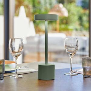 Lumisky Lampada LED da tavolo ricaricabile Roby, verde oliva, altezza 30 cm, IP54 dimmerabile, Verde, Alluminio, Moderno
