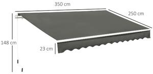 Outsunny Tenda da Sole per Esterno Avvolgibile a Bracci con Apertura a Manovella, 350x250 cm, Grigio
