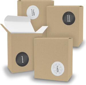 Calendario dell'Avvento da riempire, 24 cubetti MARRONE + adesivi V08 Z13