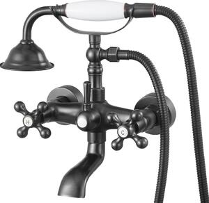 Rubinetteria per vasca da bagno - Rubinetteria a parete per vasca da bagno con piedini a zampa di leone - Con doccetta - Vintage - Bracci orientabili regolabili - Bocca girevole a 360° - Bronzo lucidato a olio