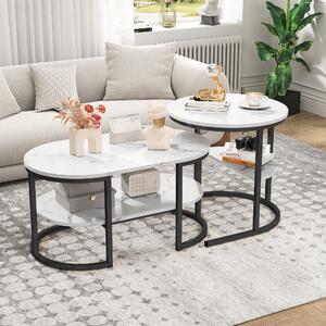 Set di 2 tavolini Fortuna Lai, set di tavolini con effetto marmo, set di tavolini da salotto con struttura in metallo, tavolino da divano moderno per soggiorno, camera da letto, ufficio, max. 50 kg (nero)