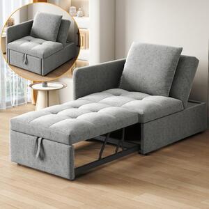 Divano letto 3 in 1, dimensioni 177x68x65 cm, rivestito in lino, con schienale regolabile in 5 posizioni, divano letto multifunzionale grigio, ideale per piccoli spazi