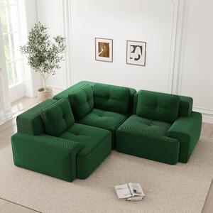 Divano senza cornice, verde, divano a 3 posti con seduta profonda, rivestito in tessuto corduroy, divano angolare modulare con base antiscivolo, senza necessità di montaggio, dimensioni 206x206 cm