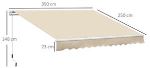 Outsunny Tenda da Sole per Esterno Avvolgibile a Bracci con Apertura a Manovella, 350x250 cm, Crema