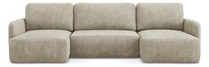 Divano angolare beige allungabile/con contenitore (a U) con rivestimento in ciniglia Lilo – Makamii