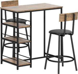 Set tavolo da bar Fortuna Lai con sgabelli, set da 3 pezzi con tavolo da cucina, 3 ripiani, 2 sedie da bar, in stile moderno, gruppo da pranzo per sala da pranzo, cucina, acciaio, rovere