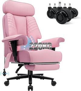 Sedia da ufficio ergonomica per l'home office, sedia da computer con poggiapiedi, poltrona in ecopelle per ufficio con supporto lombare gonfiabile, braccioli e poggiatesta regolabili in altezza, colore rosa