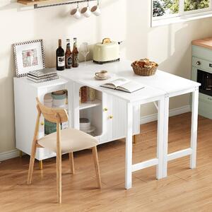 Mobile bar bianco con piano estensibile, dimensioni 116x40x78,5 cm, realizzato in MDF con motivo a onde e dotato di un piano pieghevole, ideale per cucina e sala da pranzo