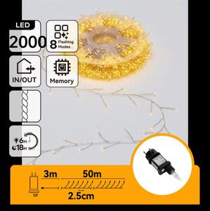 Aigostar - Catena luminosa natalizia a LED per esterni 2000 LED/8 funzioni, 53 m, IP44, bianco caldo