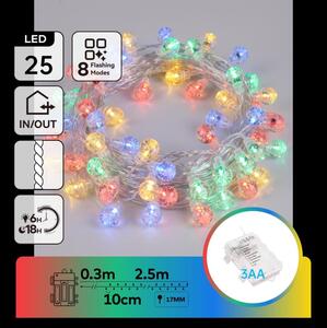 Aigostar - Catena luminosa natalizia per esterni 25xLED/8 funzioni 3xAA 2,8m IP44 multicolore