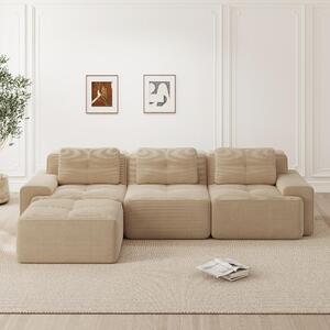 Divano modulare a forma di L, modello Cloud, rivestito in tessuto beige, con pouf incluso. Divano modulare a basso profilo, resistente ai graffi, dimensioni 293x177 cm. Divano per soggiorno, non richiede montaggio