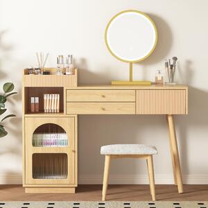 Set da toeletta Fortuna Lai, tavolino da trucco con specchio LED e illuminazione a 3 colori, tavolino da trucco in legno per camera da letto - Dimensioni: L120/H90/P40 cm (senza sgabello) (Vecchio codice: RN3198724AAA)